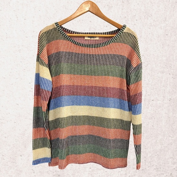Orange and Green Crew Neck Striped Sweater - Picture 1 of 4
